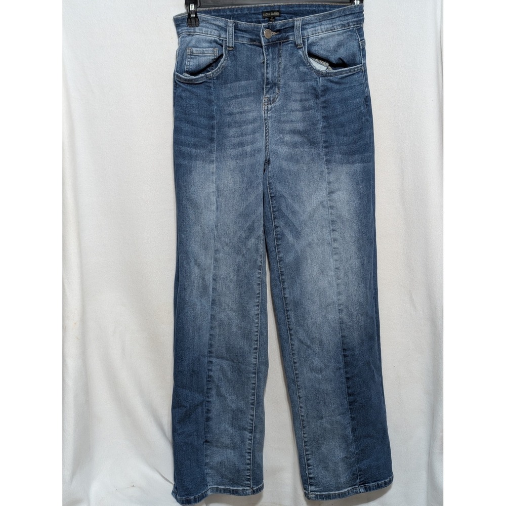 Coco + Carmen Womens Medium Wash Wide Leg Two Tone Paneled Seam Jeans Size M